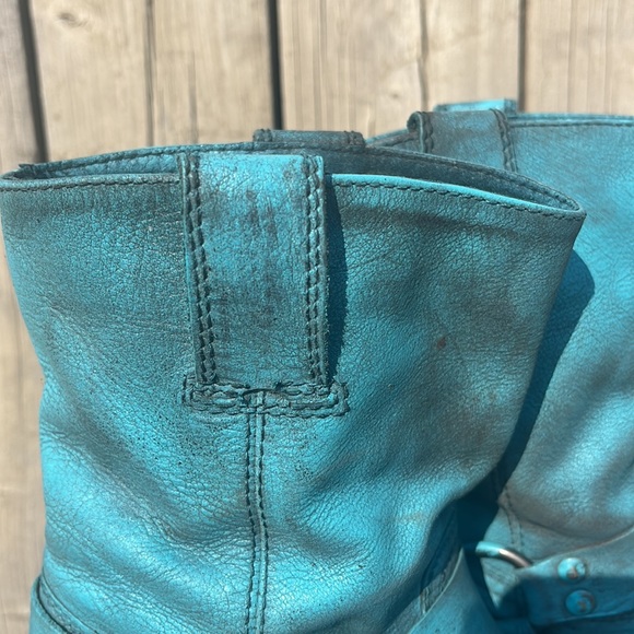 🤠REFASHIONED TURQUOISE LEATHER WESTERN ANKLE BOOTS SIZE 38-7 - Picture 2 of 9